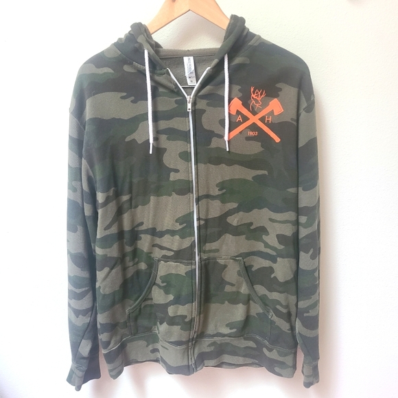 Arlington Hardware Green Camo Zip-Up Hooded Sweatshirt Size XL NWOT - Picture 1 of 5